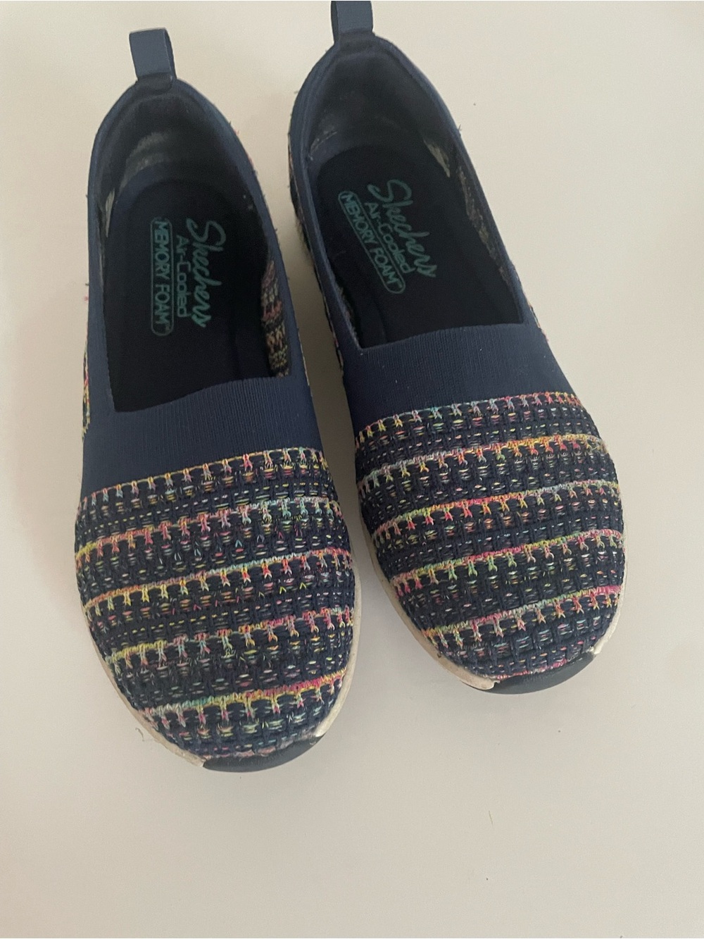 Skechers Navy Multicolor Woven Slip-On Flats